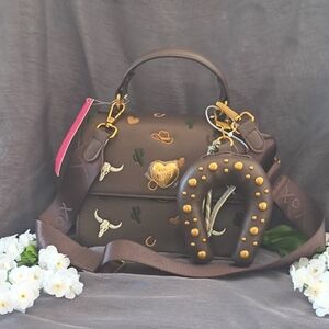 Betsey Johnson Brown Satchel with Gold and Pink Accents